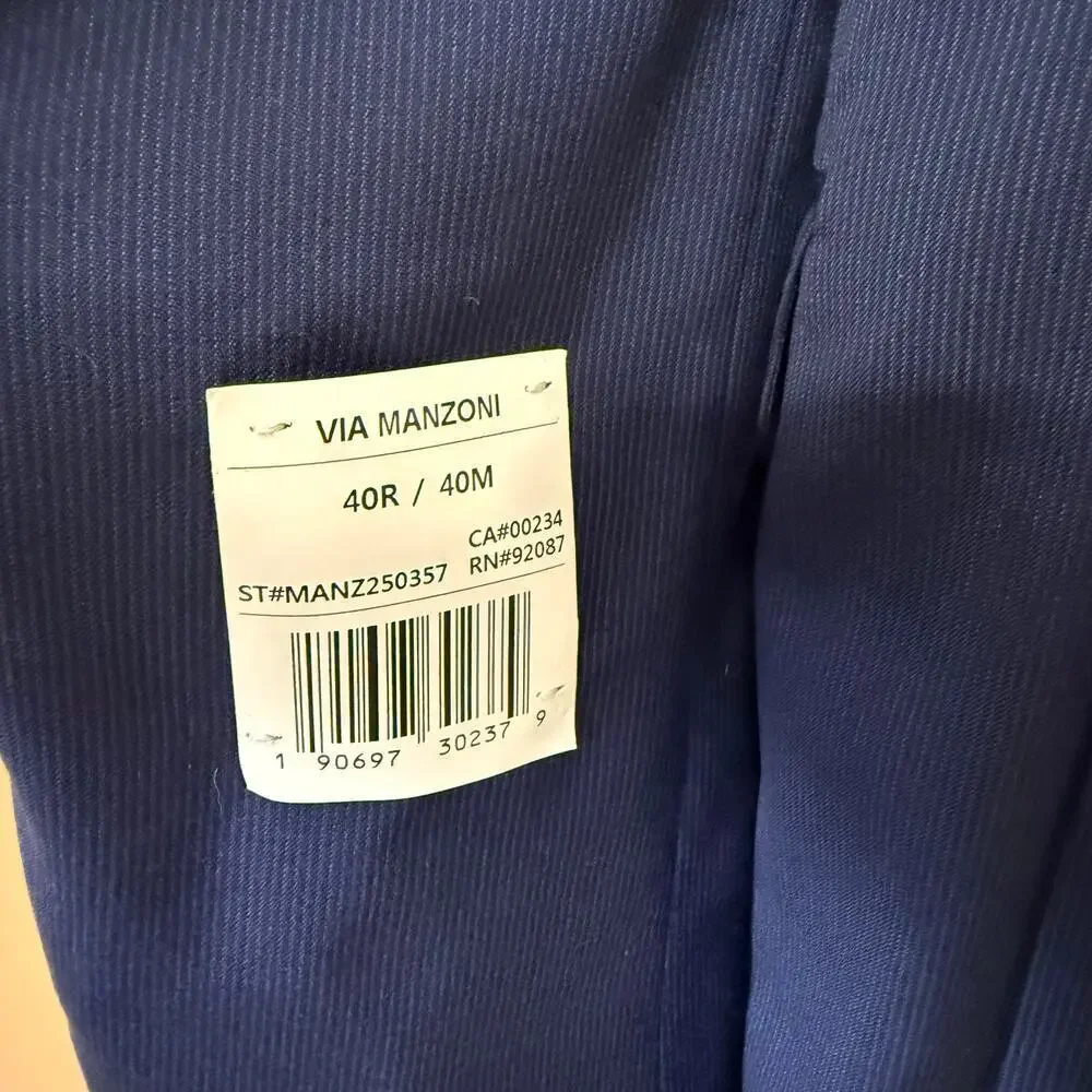 Saks Fifth Avenue Navy Wool Suit Subtle Stripe Tailored Fit 2-Piece 38R 31W NWT